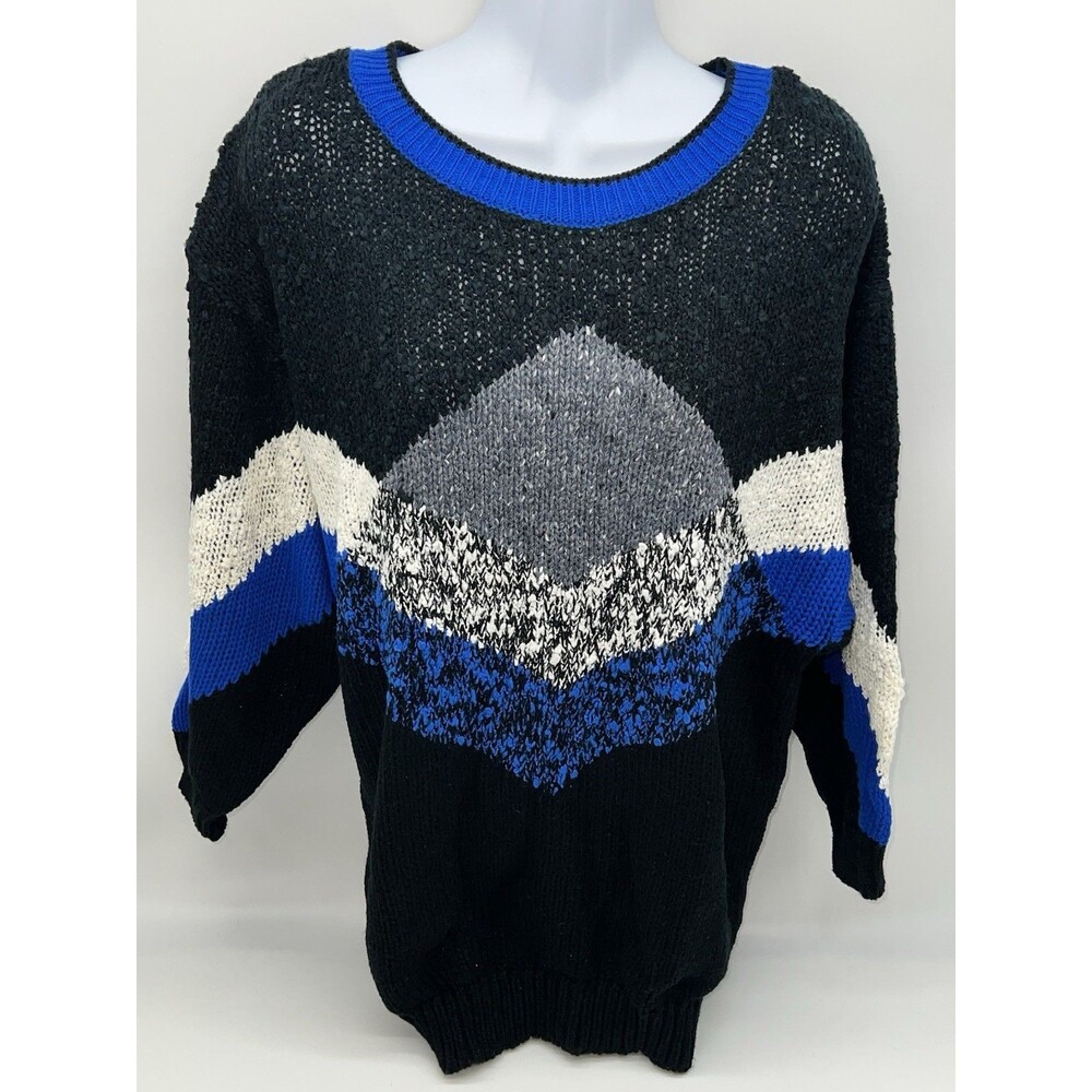 VTG NOS NWT Spice of Life Black/White/Gray/Blue Chunky Knit Sweater Size 40